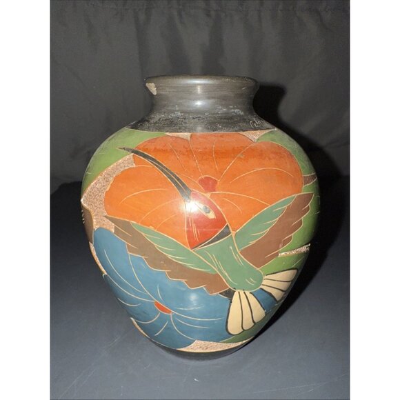Celia Salazar Costa Rica Pura Vida Incised Vase 5.5” Hummingbird Iguana Turtle - Picture 1 of 16